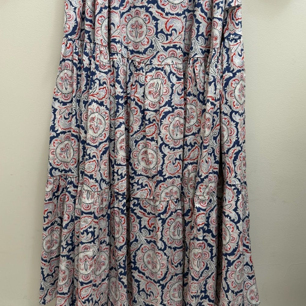 NWT Mango x Chufy Soller Boho Maxi Tiered Dress Puff Sleeve Tassel Blue Red 4 - Picture 12 of 16
